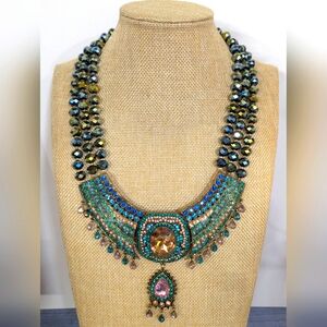 New Necklace with Green, Blue, Gold and Pink Crystals - Marked Heidi Daus